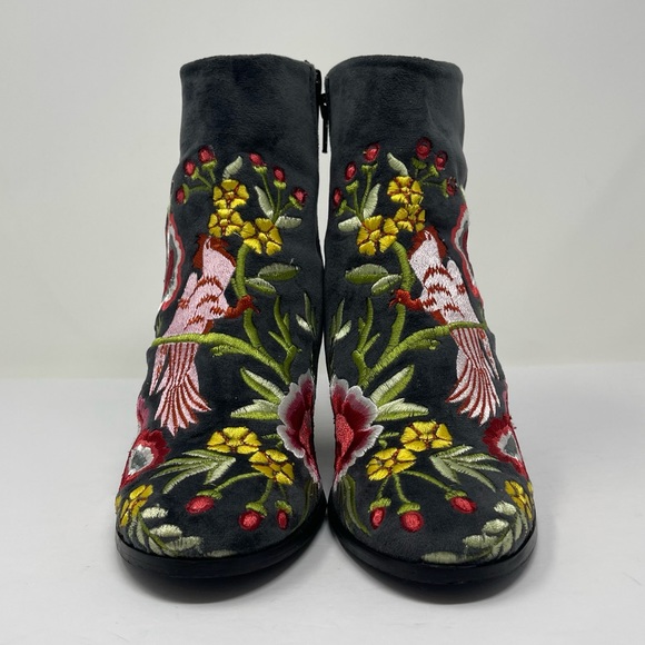 Rebels Boots Womens 36 5.5-6 Histaria Grey Velvet Bird Embroidered Ankle Booties - Picture 2 of 8